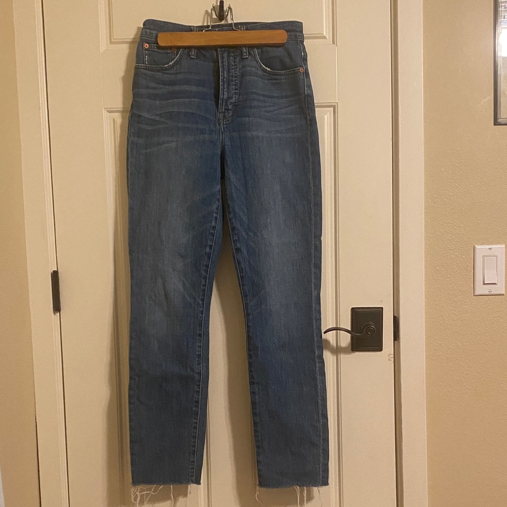 Madewell The Perfect Vintage Jean High Rise Raw Hem Blue Jeans in Medium Blue 27